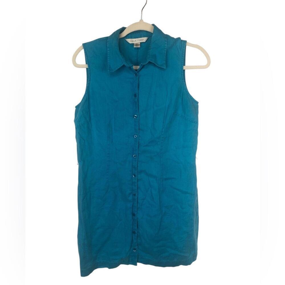 Casual Corner Blue Fitted Buttoned Notched Collar Dress [COPY]